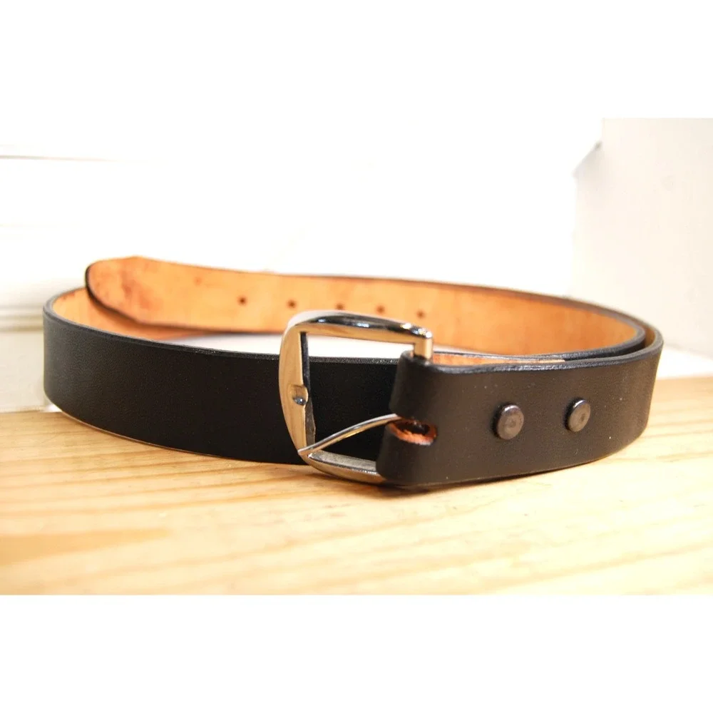 Men's Black Leather‎ Belt size 44 Cinturon Anca de Porto Adjustable